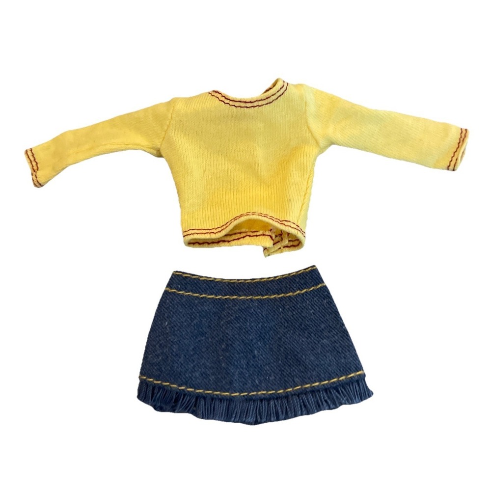Vintage Barbie Outfit Yellow Top with Blue Denim Mini Skirt Med Wash